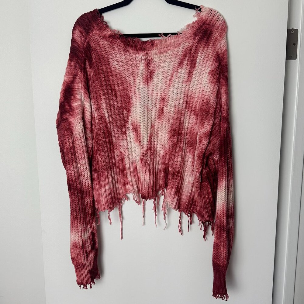 Red & White Tie Dye Distressed Cropped Sweater Skylar & Madison